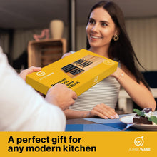 Load image into Gallery viewer, JumblWare Bamboo Knife Block, In-Drawer Knife Drawer Organizer Fits 16 Steak Knives & Sharpener