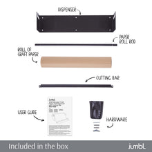 Load image into Gallery viewer, Jumbl Kraft Paper Wall Dispenser, 24" Wall Mounted Paper Roll Dispenser with Paper Cutter (Black)