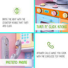 Load image into Gallery viewer, Lil' Jumbl Kids Kitchen Set, Wooden Pretend Play Kitchen with Sounds & Accessories - Pink Colorful