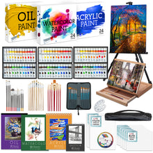 Load image into Gallery viewer, Jumbl 131-Piece Painting Kit, Professional Art Set W/Oil, Acrylic & Watercolor Paints, Easel & More