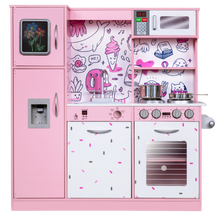 Load image into Gallery viewer, Freestanding Interactive Wooden Play Kitchen Set (Pink 2)