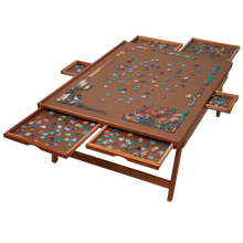 Load image into Gallery viewer, Freestanding Wooden Puzzle Board with Foldable Legs and 6 Storage Drawers
