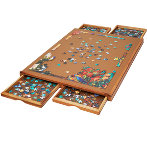 Wooden Puzzle Board with 4 Storage Drawers