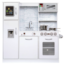 Load image into Gallery viewer, Freestanding Interactive Wooden Play Kitchen Set (White)