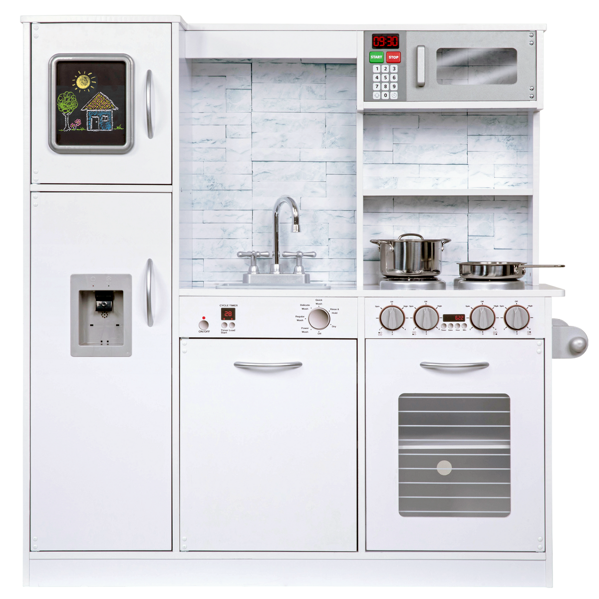 Freestanding Interactive Wooden Play Kitchen Set (White) Jumbl store