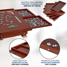 Load image into Gallery viewer, Jumbl 1500-Piece Puzzle Board - 27 x 35" Wooden Puzzle Table with 6 Removable Drawers - Dark Brown