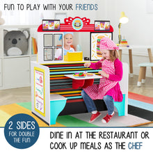 Load image into Gallery viewer, Lil’ Jumbl Double-Sided Restaurant Pretend Play Set, Wooden Diner Set with Sounds & Accessories