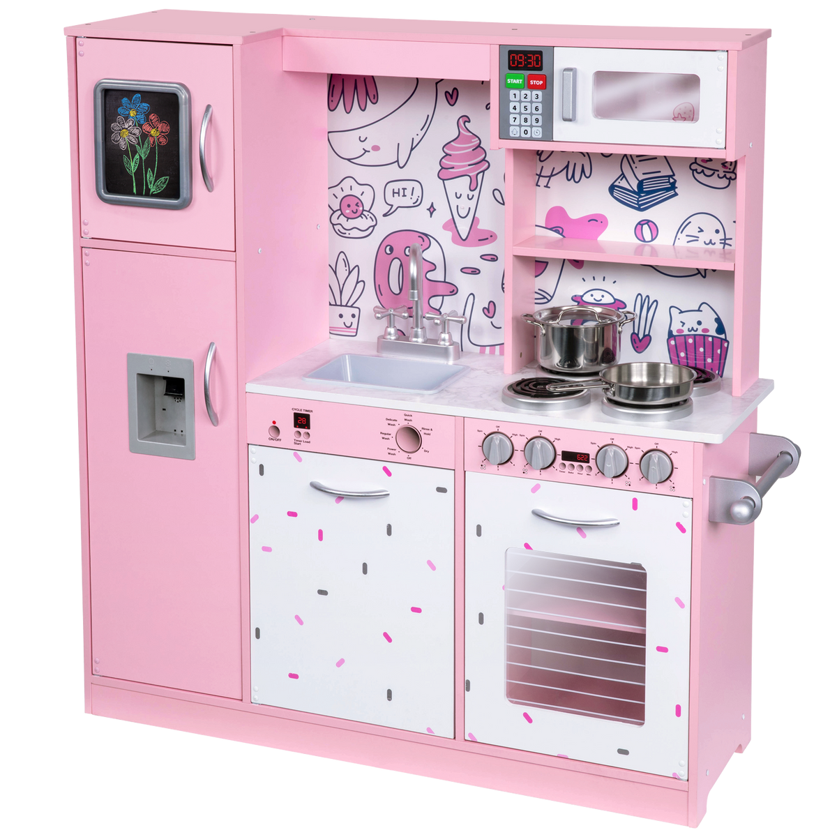 Freestanding Interactive Wooden Play Kitchen Set (Pink 2) Jumbl store