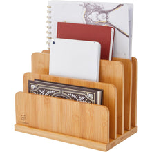 Load image into Gallery viewer, JumblWare Bamboo Desktop File Organizer, 4 Slot Wooden File Sorter, Holder & Organizing Tray