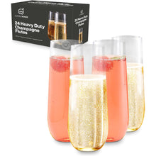 Load image into Gallery viewer, JumblWare 24 Clear Stemless Plastic Champagne Flutes (9-oz.), Recyclable, Disposable & Shatterproof