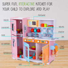 Load image into Gallery viewer, Lil' Jumbl Kids Kitchen Set, Wooden Pretend Play Kitchen with Sounds & Accessories - Pink Colorful