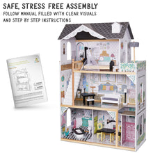 Load image into Gallery viewer, Lil' Jumbl X-Large Wooden Dollhouse, 3 Story Doll House Set with Elevator, Stairs & Accessories