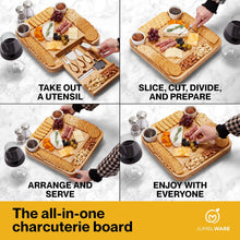 Load image into Gallery viewer, JumblWare Bamboo Cheese Board and Fruit Platter, Wooden Meat and Cheese Tray with Knife Set