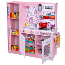 Load image into Gallery viewer, Freestanding Interactive Wooden Play Kitchen Set (Pink 2)