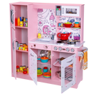 Freestanding Interactive Wooden Play Kitchen Set (Pink 2)