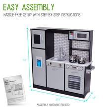 Load image into Gallery viewer, Lil' Jumbl Premium Kids Kitchen Set, Wooden Pretend Play Kitchen W/Sounds & Accessories - Charcoal