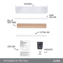 Load image into Gallery viewer, Jumbl Kraft Paper Wall Dispenser, 24" Wall Mounted Paper Roll Dispenser with Paper Cutter (White)