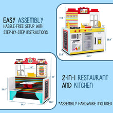 Load image into Gallery viewer, Lil’ Jumbl Double-Sided Restaurant Pretend Play Set, Wooden Diner Set with Sounds & Accessories