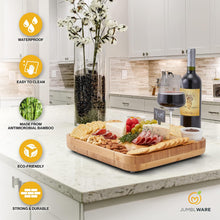 Load image into Gallery viewer, JumblWare Bamboo Cheese Board and Fruit Platter, Wooden Meat and Cheese Tray with Knife Set