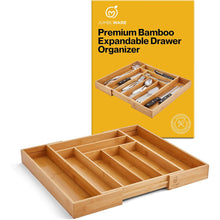 Load image into Gallery viewer, JumblWare Bamboo Drawer Organizer and Extendable Kitchen Silverware Organizer with Dividers