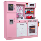 Freestanding Interactive Wooden Play Kitchen Set (Pink 2)