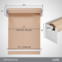 Load image into Gallery viewer, Jumbl Kraft Paper Wall Dispenser, 24" Wall Mounted Paper Roll Dispenser with Paper Cutter (White)