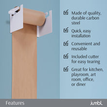 Load image into Gallery viewer, Jumbl Kraft Paper Wall Dispenser, 8" Wall Mounted Paper Roll Dispenser with Paper Cutter (White)