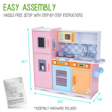 Load image into Gallery viewer, Lil' Jumbl Kids Kitchen Set, Wooden Pretend Play Kitchen with Sounds & Accessories - Pink Colorful