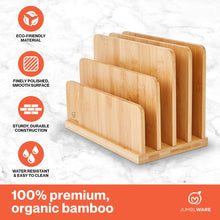 Load image into Gallery viewer, JumblWare Bamboo Desktop File Organizer, 4 Slot Wooden File Sorter, Holder & Organizing Tray