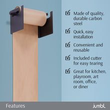 Load image into Gallery viewer, Jumbl Kraft Paper Wall Dispenser, 8" Wall Mounted Paper Roll Dispenser with Paper Cutter (Black)