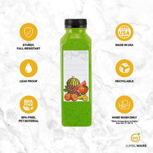 Load image into Gallery viewer, JumblWare 16 fl oz. Clear Plastic Juice Bottles with Caps, Recyclable Juice Bottles, 20 Pcs