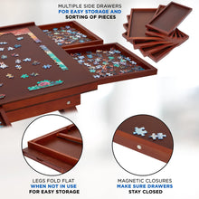 Load image into Gallery viewer, Jumbl 1000-Piece Puzzle Board - 23 x 31" Wooden Puzzle Table with 6 Removable Drawers - Dark Brown