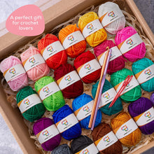 Load image into Gallery viewer, JumblCrafts Mini 24-Yarn Starter Crocheting Kit with 24 Skeins, 2 Crochet Hooks & 2 Weaving Needles
