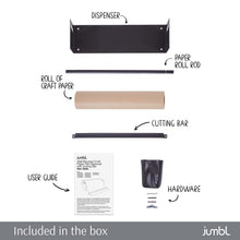 Load image into Gallery viewer, Jumbl Kraft Paper Wall Dispenser, 18" Wall Mounted Paper Roll Dispenser with Paper Cutter (Black)