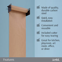 Load image into Gallery viewer, Jumbl Kraft Paper Wall Dispenser, 18" Wall Mounted Paper Roll Dispenser with Paper Cutter (Black)