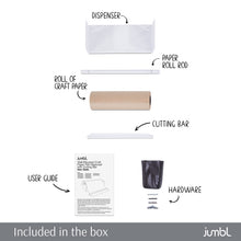 Load image into Gallery viewer, Jumbl Kraft Paper Wall Dispenser, 12" Wall Mounted Paper Roll Dispenser with Paper Cutter (White)