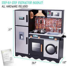 Load image into Gallery viewer, Lil' Jumbl Large Kids Kitchen Set, Wooden Pretend Play Kitchen with Sounds & Accessories - Charcoal
