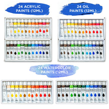 Load image into Gallery viewer, Jumbl 131-Piece Painting Kit, Professional Art Set W/Oil, Acrylic & Watercolor Paints, Easel & More