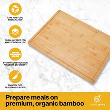 Load image into Gallery viewer, JumblWare Bamboo Cutting Board, 24” x 18” Large Wooden Chopping Block Tray with Handles