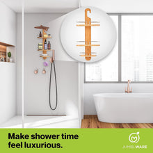 Load image into Gallery viewer, JumblWare Bamboo Shower Caddy, Hanging 3-Tier Suction Cup Shower Organizer with Holder & Hooks