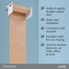 Load image into Gallery viewer, Jumbl Kraft Paper Wall Dispenser, 12" Wall Mounted Paper Roll Dispenser with Paper Cutter (White)
