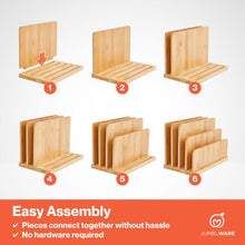 Load image into Gallery viewer, JumblWare Bamboo Desktop File Organizer, 4 Slot Wooden File Sorter, Holder & Organizing Tray