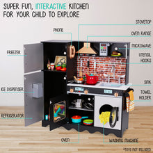 Load image into Gallery viewer, Lil' Jumbl Large Kids Kitchen Set, Wooden Pretend Play Kitchen with Sounds & Accessories - Charcoal
