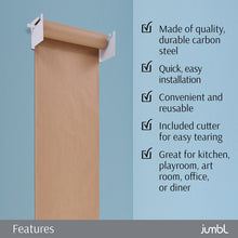 Load image into Gallery viewer, Jumbl Kraft Paper Wall Dispenser, 18" Wall Mounted Paper Roll Dispenser with Paper Cutter (White)