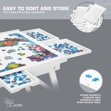 Load image into Gallery viewer, Jumbl 1500-Piece Puzzle Board - 27 x 35" Puzzle Table with Legs, Cover & 6 Removable Drawers - White