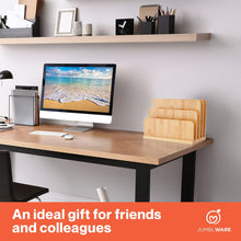 Load image into Gallery viewer, JumblWare Bamboo Desktop File Organizer, 4 Slot Wooden File Sorter, Holder & Organizing Tray