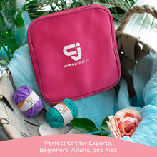Load image into Gallery viewer, JumblCrafts Ultimate Crochet Starter Kit - 24 Yarn Set with Travel Bag, Crochet Hooks, and More