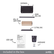 Load image into Gallery viewer, Jumbl Kraft Paper Wall Dispenser, 8" Wall Mounted Paper Roll Dispenser with Paper Cutter (Black)