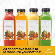 Load image into Gallery viewer, JumblWare 16 fl oz. Clear Plastic Juice Bottles with Caps, Recyclable Juice Bottles, 20 Pcs