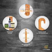 Load image into Gallery viewer, JumblWare Bamboo Shower Caddy, Hanging 3-Tier Suction Cup Shower Organizer with Holder & Hooks